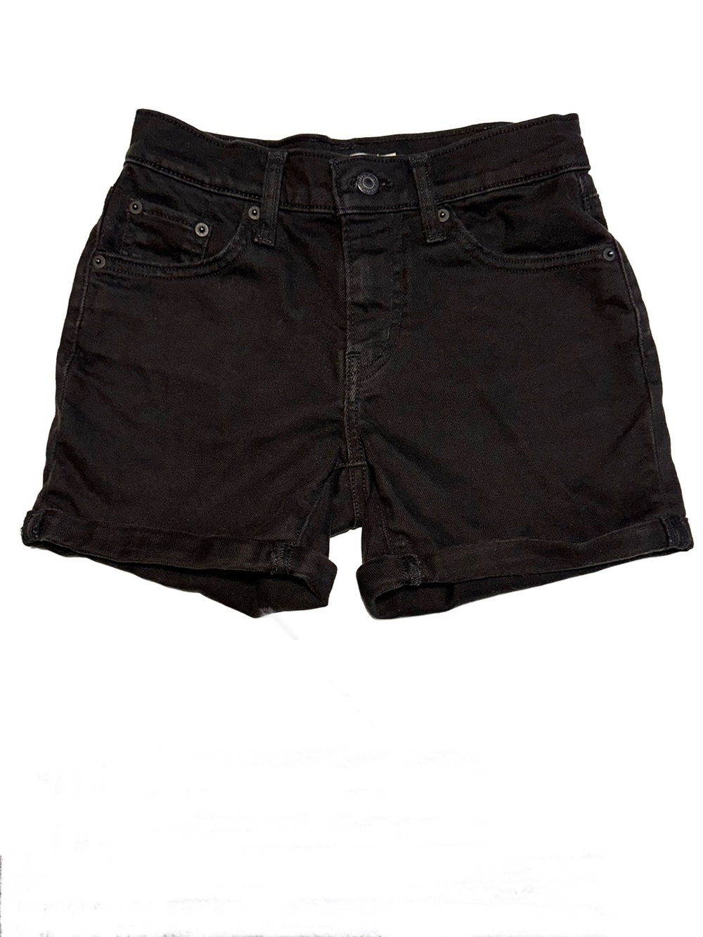 Levi’s Black Denim Shorts Mid Rise Cuffed Stretch W25